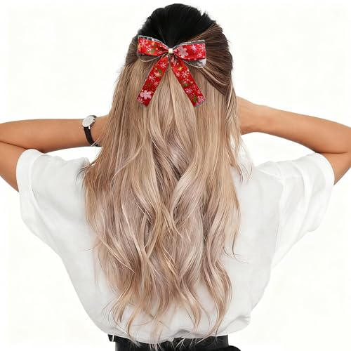 MMBALLON 2 PCS Christmas Red Hair Bow Clips for Girls and Women