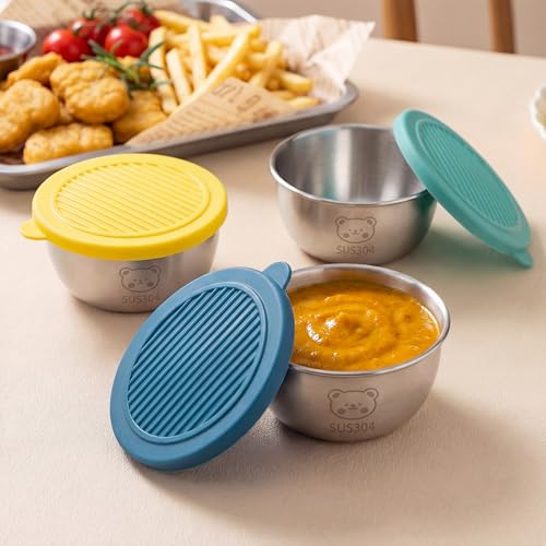 6-Pack Stainless Steel Salad Dressing Containers, 2.7 oz Leakproof Sauce Cups