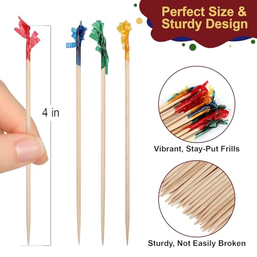 500Pcs 4-Inch Colored Frill Cocktail Picks for Appetizers and Drinks