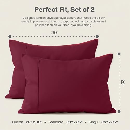 QUEENSBAY Queen Pillowcases, Set of 2 Soft Microfiber Covers, Burgundy