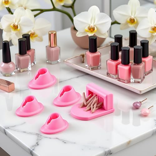 Dwuww 4-Pack Pink Soft Rubber Anti-Spill Nail Polish Bottle Holder Stand