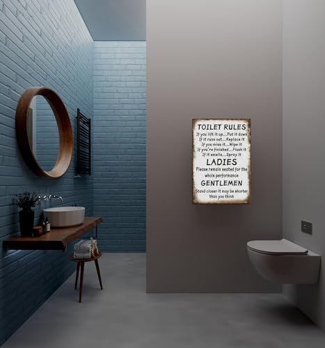 Vintage Toilet Rules Metal Sign | 12x8 Inches Wall Art for Bathroom
