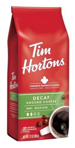 Tim Hortons Decaffeinated Ground Coffee, 100% Arabica Medium Roast, 12 oz