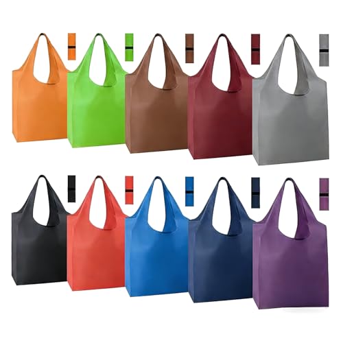 Bayyeskey Reusable Grocery Bags - 10 Pack Foldable Shopping Totes