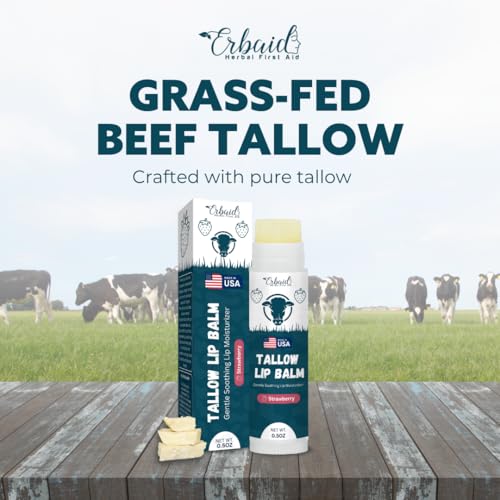 Grass Fed Beef Tallow Lip Balm with Beeswax & Strawberry