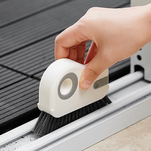2-in-1 Groove Cleaning Brush with Scraper - White Grout & Track Cleaner