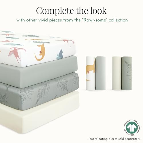 Evolur 2-Pack Organic Cotton Fitted Crib Sheets - Sage Green Dinosaur Print