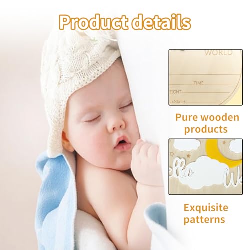 Wooden Baby Birth Announcement Sign with Moon & Stars, 5.9 Inch