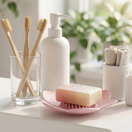 Pink Silicone Self-Draining Soap Dish - Lotus Shower Tray