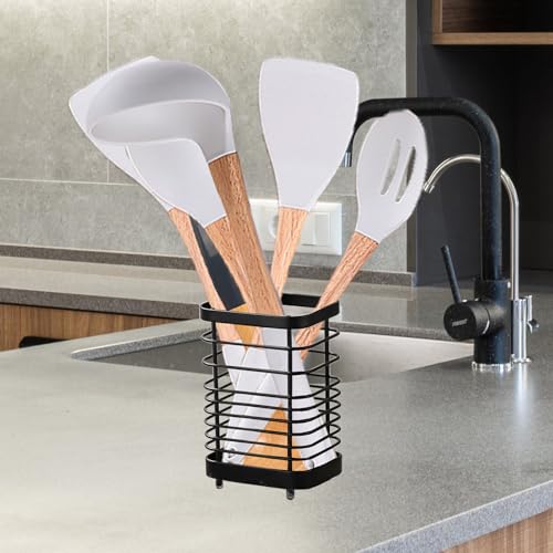 KEINEUX Black Large Silverware Utensil Holder - Kitchen Counter Organizer