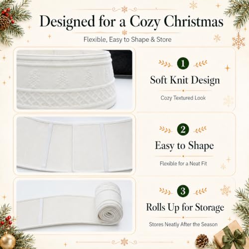 White Cable Knit Christmas Tree Collar 23-28 Inch Farmhouse Decor