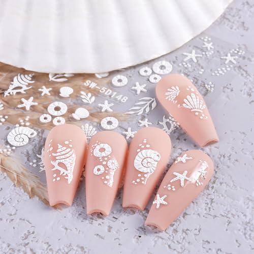 MOLILON 5D Embossed Ocean Nail Stickers Starfish Seashell Decals