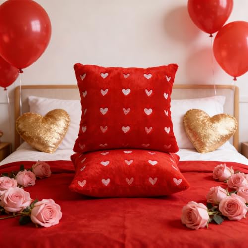 Mtruil Heart Throw Pillow Covers Set of 2, 18x18 Inch Faux Fur - Style 16