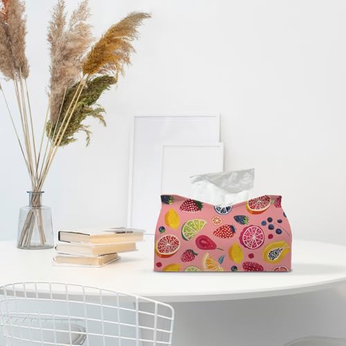Pink Strawberry Tissue Box Cover - Decorative Leather Holder