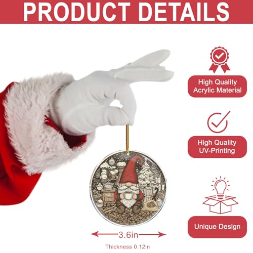Gnome Coffee Christmas Ornament Cute Acrylic Holiday Tree Decor