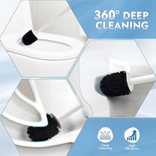 Toilet Brush and Holder Set - 2 Pack with Ergonomic Handle for Deep Cleaning