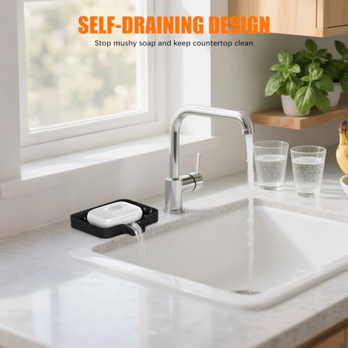 Black Silicone Soap Dish Set - Self-Draining, 4.7"x3.9"