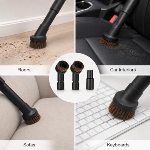 Horse Hair Vacuum Brush Attachment Set - 1-1/4" Round Dusting Brush (2 Pack)