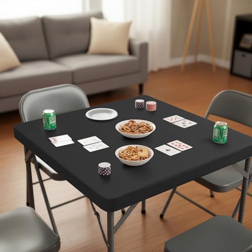 RichSets 34x34 Inch Square Fitted Table Covers - Black Elastic 2 Pack