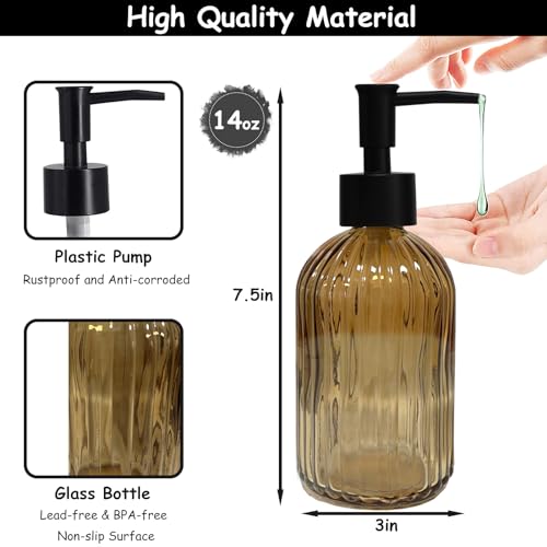 YYTSGG Black Glass Soap Dispenser - 13.5oz Refillable Lotion Pump