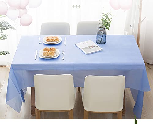Disposable Blue Plastic Tablecloths - 2 Pack, 108x54 Inch