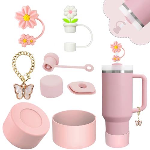 Pink Stanley Cup Accessories Set for 30/40 oz Tumblers - Straw Covers, Silicone Stopper, Handle Charm, Silicone Boot