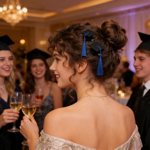 Soochat 2Pcs Mini Graduation Cap Hair Clips with Tassel Blue