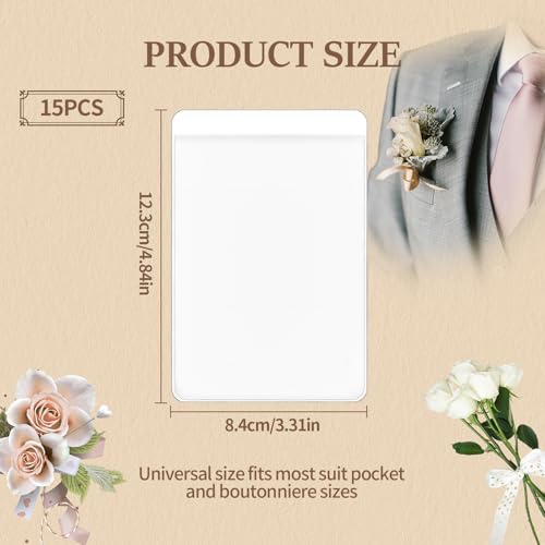 15 Pack Pocket Boutonniere Plastic Sleeve Holder for Suit Jacket Chest Pocket
