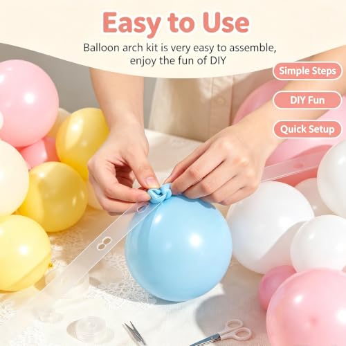 Pastel Balloon Arch Kit - 146 Pcs in Blue, Pink, Yellow & White