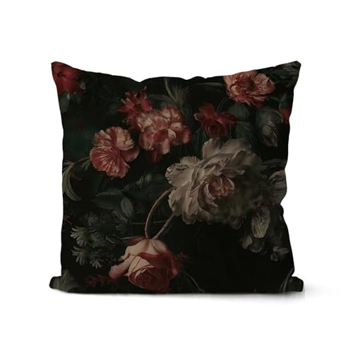 Vintage Rose Floral Throw Pillow Cover 18x18 Inch - 003-Darkness