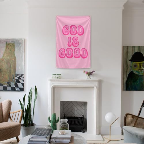 God is Good Pink Wall Decor Flag 2x3 Feet for Indoor & Outdoor