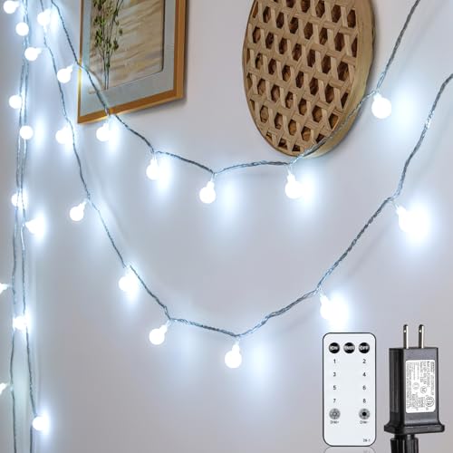 Globe String Lights 59 Ft 100 LED with Remote Timer, Cool White (Variation: Globe)