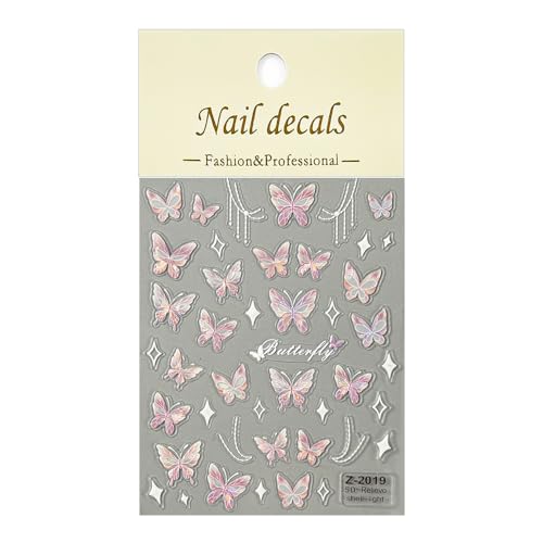 5D Embossed Butterfly Nail Art Stickers Pink Spring Manicure Decals