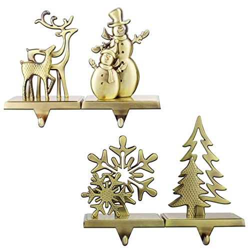 Bronze 4-Pack Christmas Stocking Holders Set - Reindeer Snowflake Snowman Designs