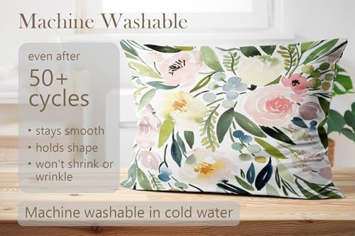 Watercolor Floral Pillowcase 12x20 Inches - Green & Pink