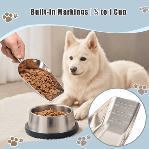 Stainless Steel Pet Food Scoop 3/4 Cup Measuring Cup for Dogs & Cats