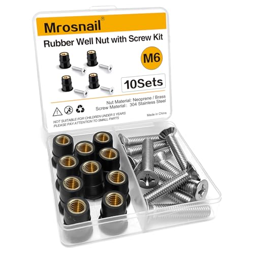10Pcs M6 Neoprene Well Nuts Kit with Stainless Steel Screws for Marine, Motorcycle, Kayak & Windscreen Accessories - High Strength Rubber Fasteners.