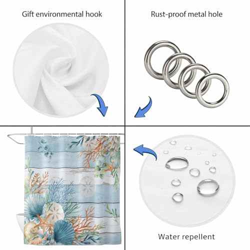 Picpeak Ocean Shells & Coral Shower Curtain, 72"x72" Waterproof Fabric
