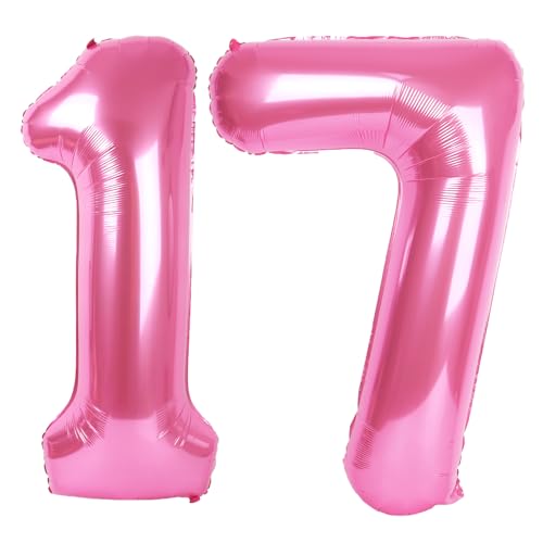 Pink Number 17 Foil Balloon - 40 Inch Giant Birthday Party Decoration