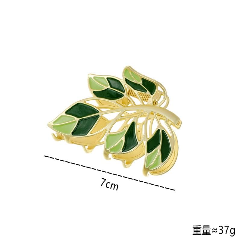 Green Metal Flower Leaf Hair Claw Clips - 2 Pack Strong Hold Non-Slip