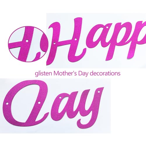 Happy Mother's Day Banner - Pink Glitter Heart Garland for Decor