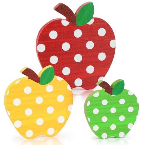 Wooden Apple Table Signs - 3-Piece Retro Back to School Decor Set