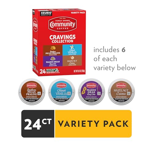 Community Coffee Cravings Collection Variety Pack 24 K-Cup Pods - Flavored Medium Roast for Keurig Brewers