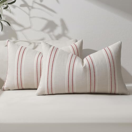 Hckot Christmas Red Throw Pillow Covers 12x20 Inches Set of 2 Linen Lumbar Decor