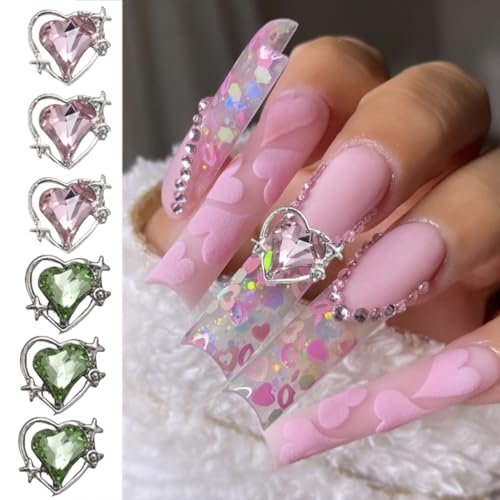 GUAACCB 15Pcs 3D Heart & Butterfly Nail Charms Silver Rhinestones