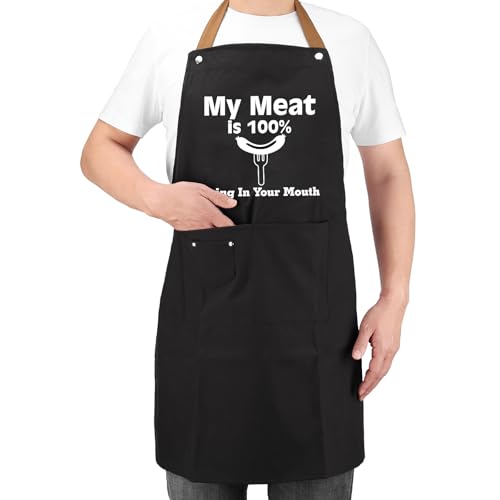 Funny Chef Apron for Men Women - Naughty Cooking Gift for Boyfriend Husband - D My Meat is 100% Going in Your Mouth Variation
