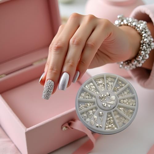 Silver Ocean Nail Art Charms 120Pcs Shell Conch Rhinestones
