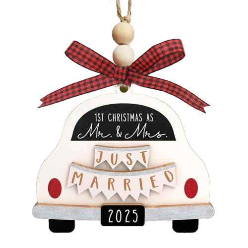 2025 First Anniversary Wedding Ornament - Rustic Wooden Decor