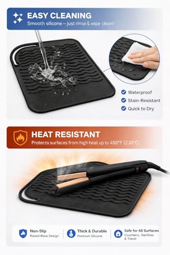 UNITEDIFY Heat Resistant Silicone Mat for Curling Iron & Flat Iron, 9x6.5"