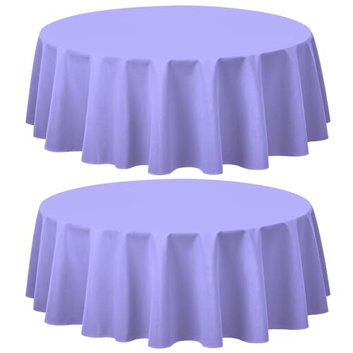 2 Pack Light Purple Disposable Round Plastic Tablecloth 84 Inch